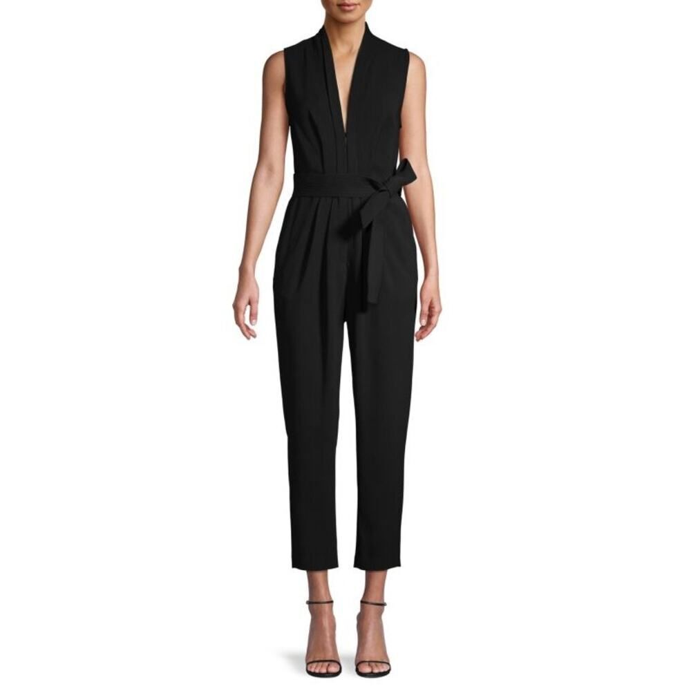 A.L.C. Tie Front Jumpsuit Sleeveless Crepe V-Neck Tapered One Piece Plunge